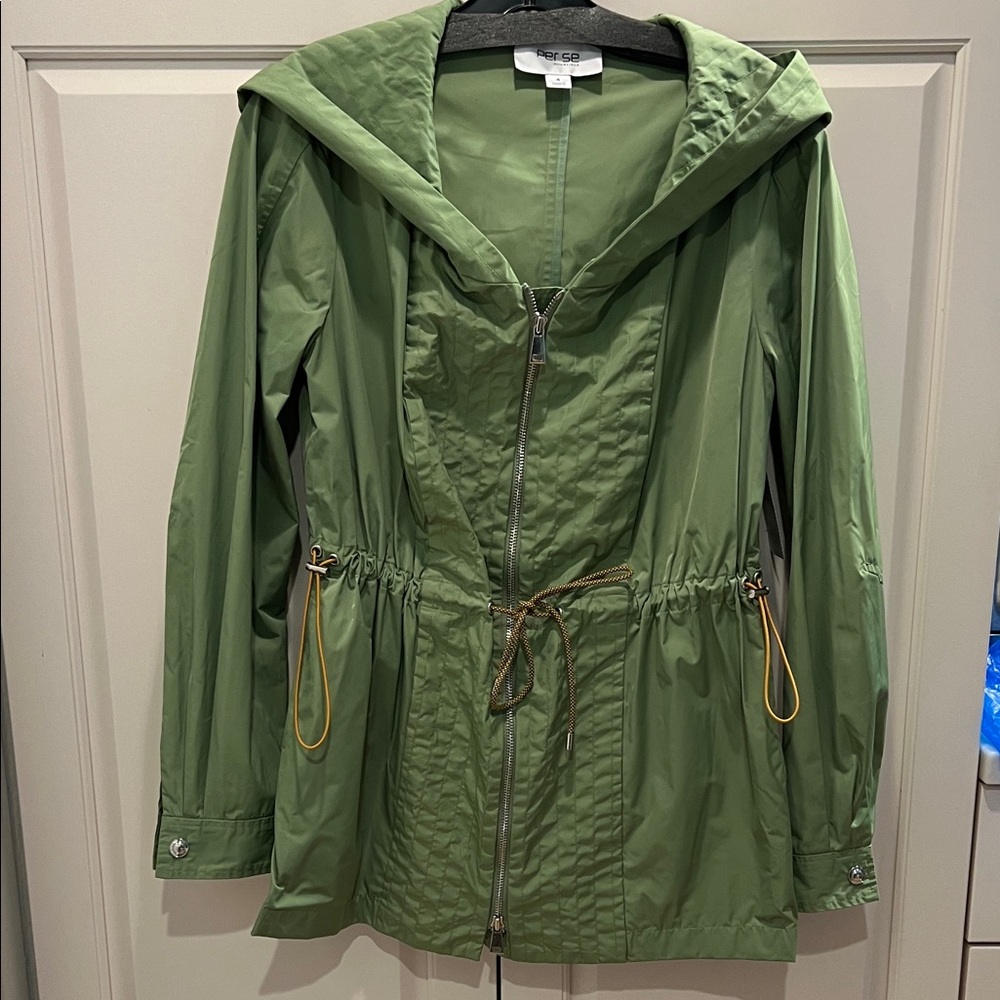 ☔️Per Se Olive Green Hooded Anorak Jacket hooded water resistant utility jacket